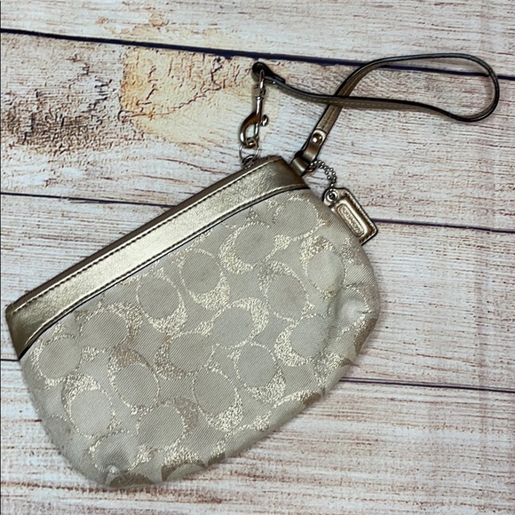 Coach Wristlet Wallet Clutch Tan and Gold - Picture 4 of 5